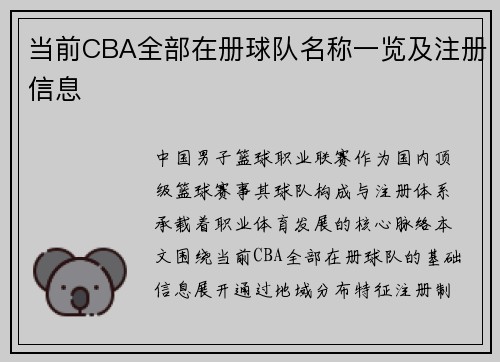 当前CBA全部在册球队名称一览及注册信息